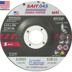 United Abrasives Sait 4-1/2" x .045" x 7/8" GP Metal Cut Off Wheel - Box of 50