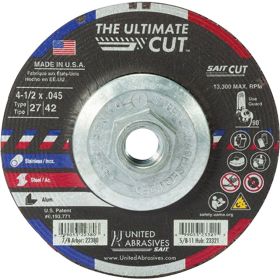 United Abrasives Sait - 4-1/2" X .045" X 7/8" Type 27/42 The Ultimate Cut Cutting Wheel - Box of 50