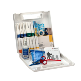 Open View of First Aid Only 50 Person OSHA First Aid Kit in a partitioned, water-resistant plastic case.