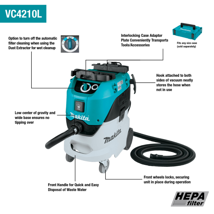 Makita 11 Gallon Wet Dry HEPA Filter Dust Extractor Vacuum Powerful Efficient Contractor Grade