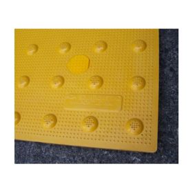 ADA Solutions Cast-in-Place Replaceable Detectable Warning Panel in Federal Yellow color, showing its durable and weather-resistant composition of glass, carbon, and fiberglass-reinforced composite material. The panels are designed to provide a long-term 