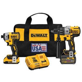 DEWALT DCK299D1T1 20V MAX XR Lithium-Ion Premium Brushless Hammerdrill and Impact Driver Combo Kit. Comes with 2 batteries, charger and a durable soft carrying case.