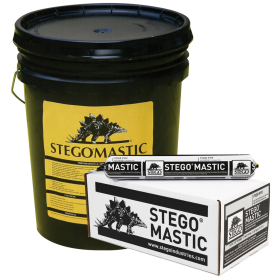 Stego Mastic comes in a 5-Gallon Pail or a 20Oz Sausage

